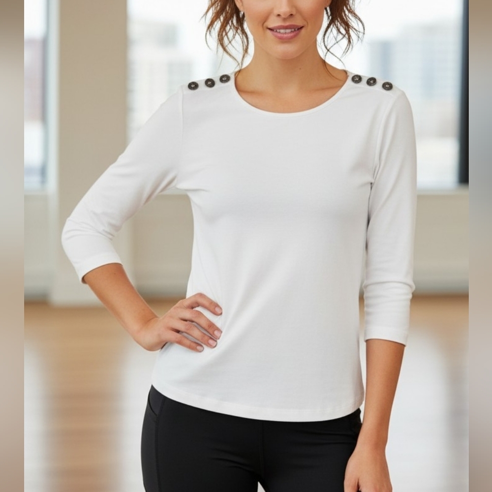 J. Jill Cotton & Modal Shoulder Button Detail White Tee